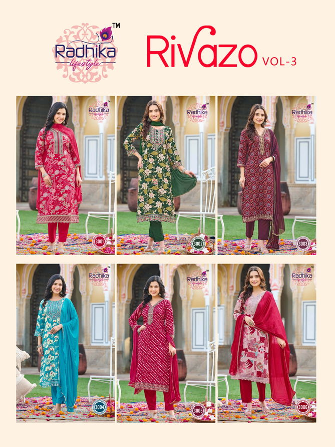 Rivazo Vol 3 By Radhika Rayon Designer Kurti With Bottom Dupatta Wholesale Price In Surat
